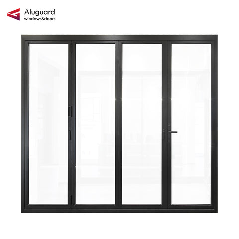 75 Minimalist Slim Aluminum Frame Double Glass Exterior Folding Door With 4 Panels