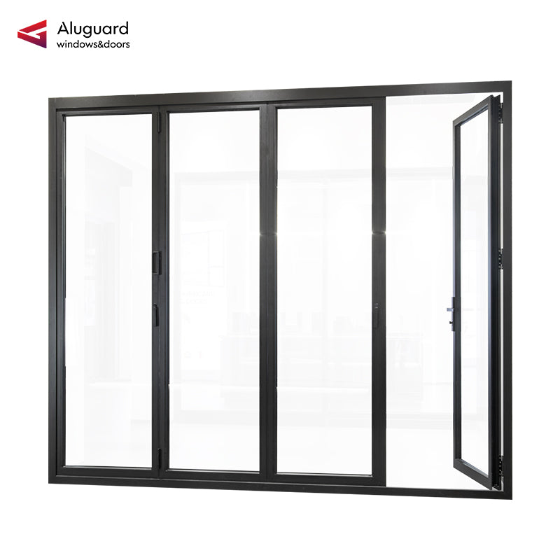 75 Minimalist Slim Aluminum Frame Double Glass Exterior Folding Door With 4 Panels