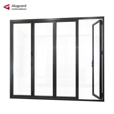 75 Minimalist Slim Aluminum Frame Double Glass Exterior Folding Door With 4 Panels