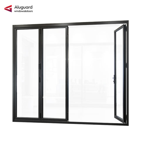 75 Minimalist Slim Aluminum Frame Double Glass Exterior Folding Door With 4 Panels