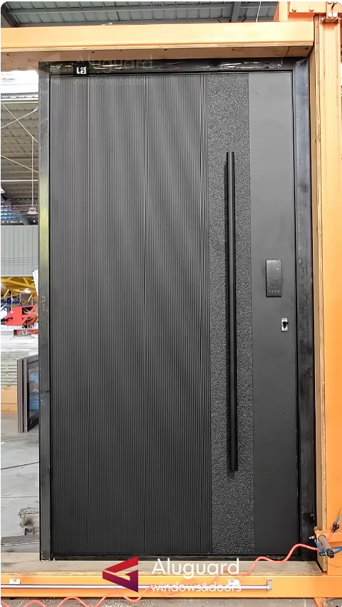 Dual-Finish Aluminum Entry Pivot Door — Style Inside & Out