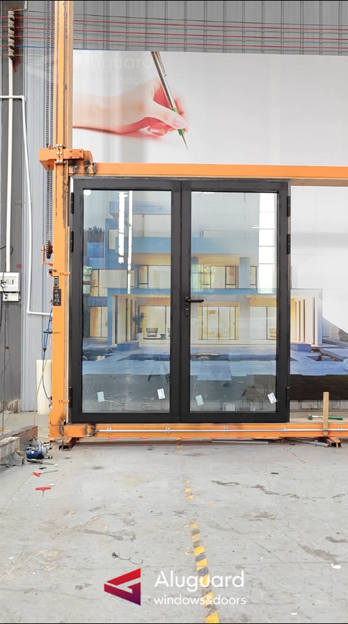 Modern Black Aluminum Casement Door | Slim Frame Glass Hinged Door for Contemporary Buildings