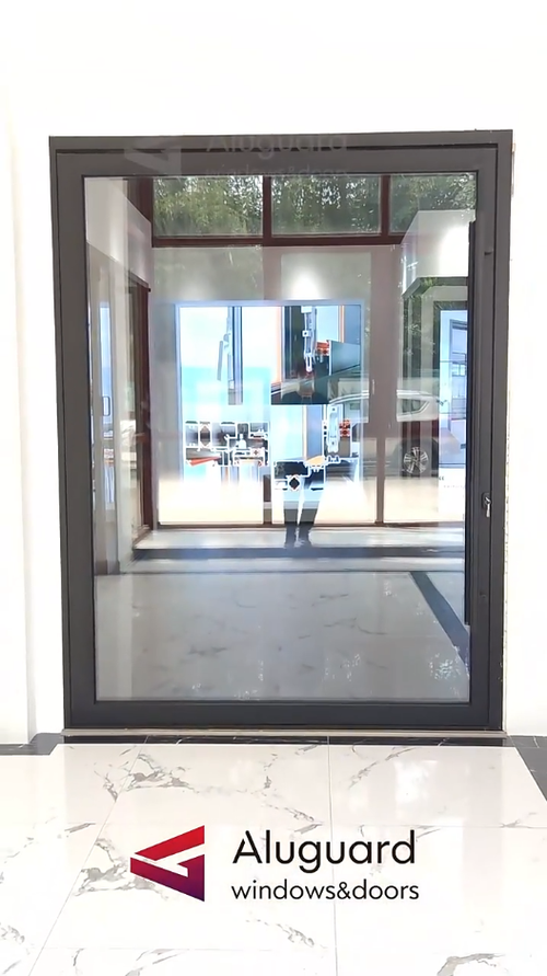 Modern Slim Frame Aluminum Pivot Entry Door with Large Glass Panel for Luxury Villas