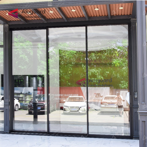 138 Customized Minimalist Slim Aluminum Frame Double glass Exterior sliding Panoramic Door