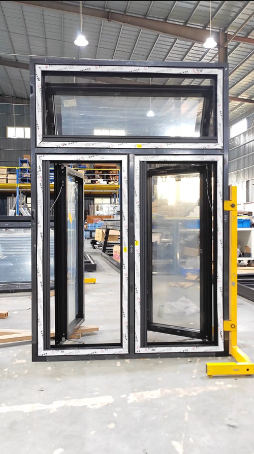 Three black casement windows with retractable screens
