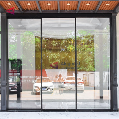 138 Customized Minimalist Slim Aluminum Frame Double glass Exterior sliding Panoramic Door