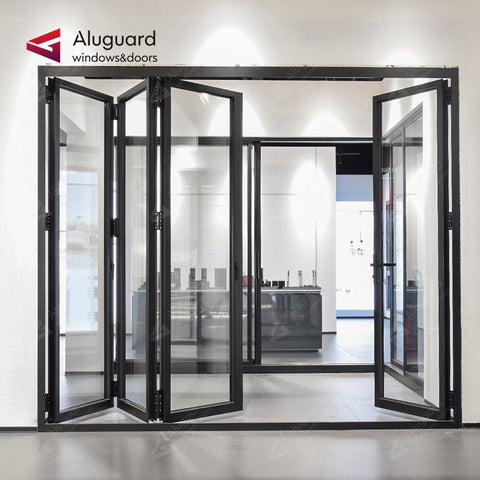 75 Minimalist Slim Aluminum Frame Double Glass Exterior Folding Door With 4 Panels