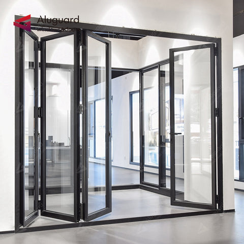 75 Minimalist Slim Aluminum Frame Double Glass Exterior Folding Door With 4 Panels