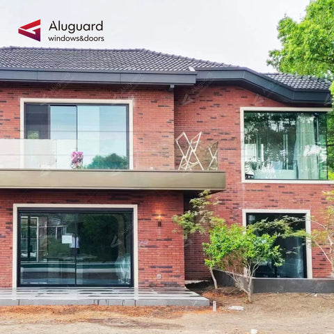 138 Customized Minimalist Slim Aluminum Frame Double glass Exterior sliding Panoramic Door