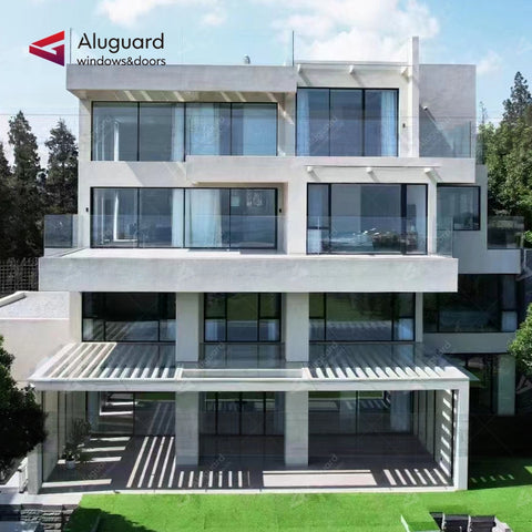 138 Customized Minimalist Slim Aluminum Frame Double glass Exterior sliding Panoramic Door