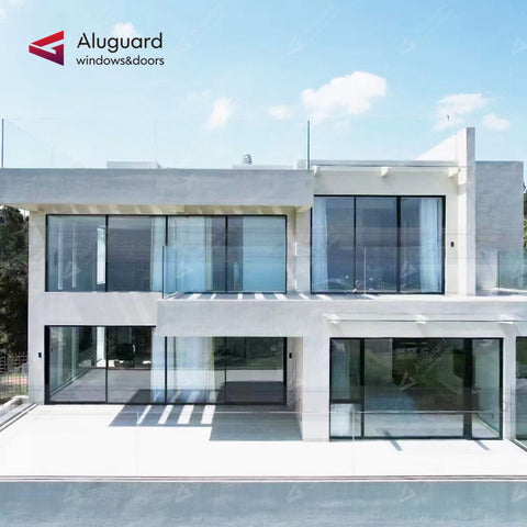 138 Customized Minimalist Slim Aluminum Frame Double glass Exterior sliding Panoramic Door